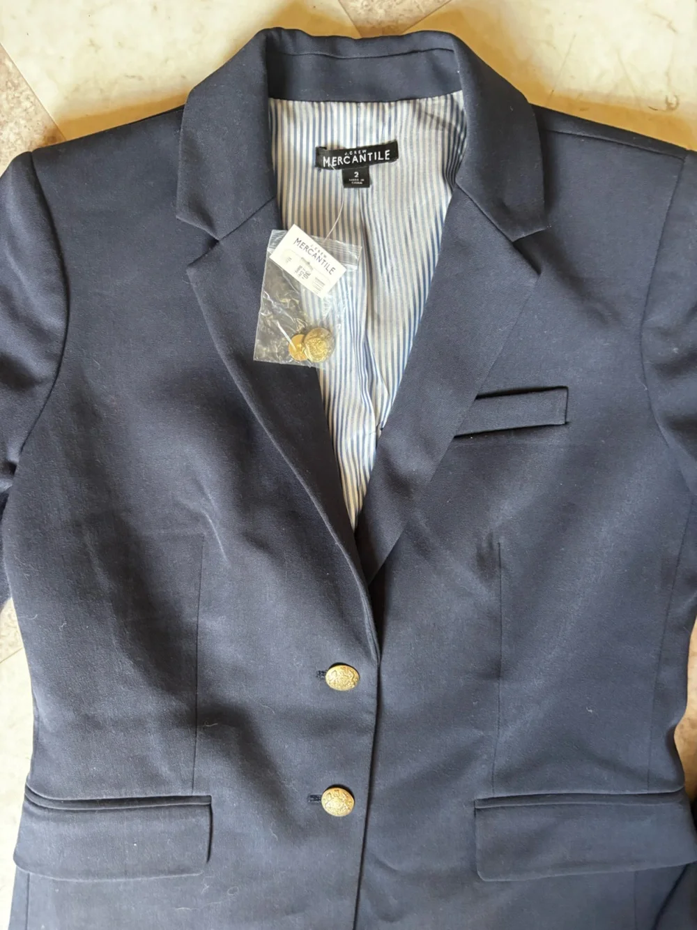 J. Crew Mercantile Navy Blazer with Striped Lining
